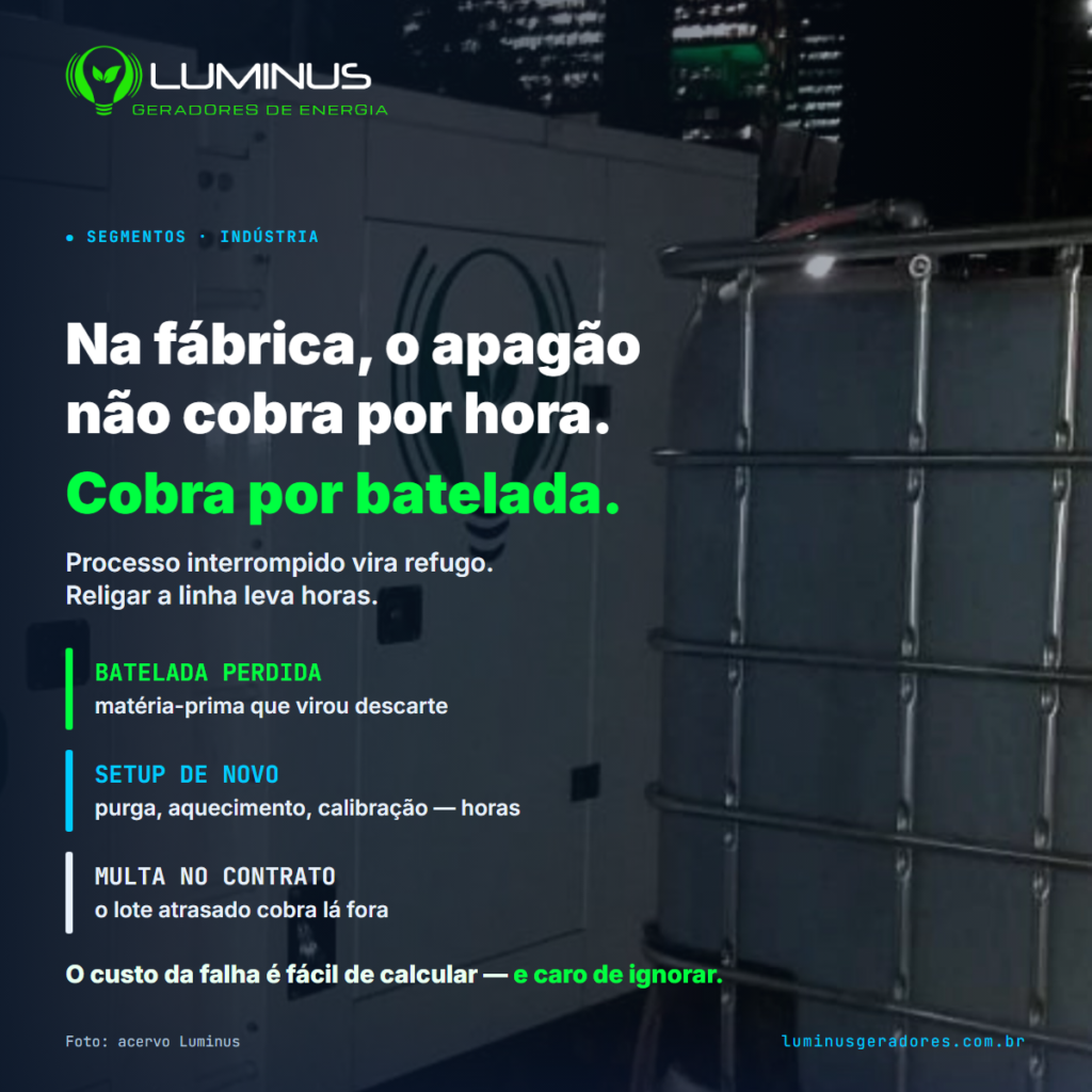Gerador para indústria: o apagão não cobra por hora, cobra por batelada